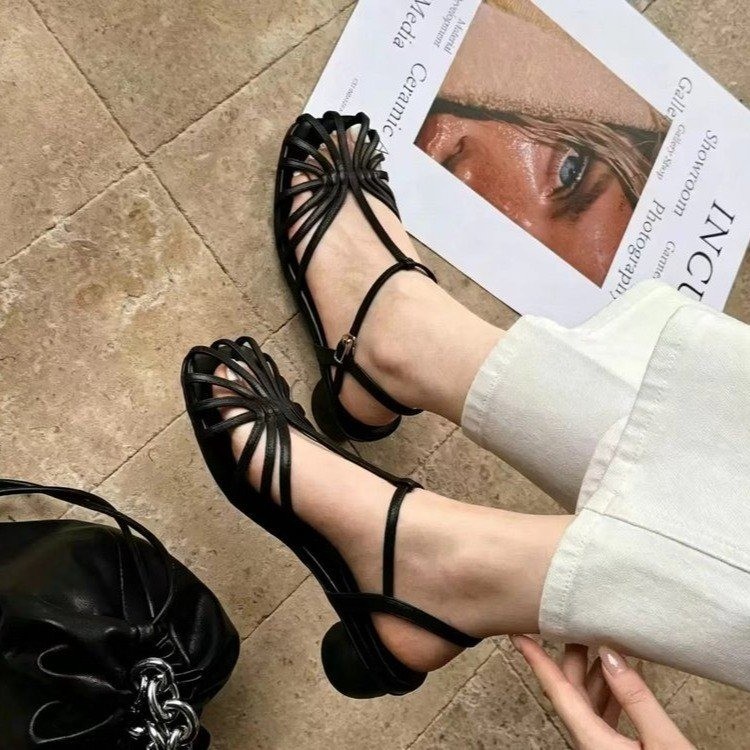 Vintage Style Women Fashion - Sandalias de tacón bajo estilo romano