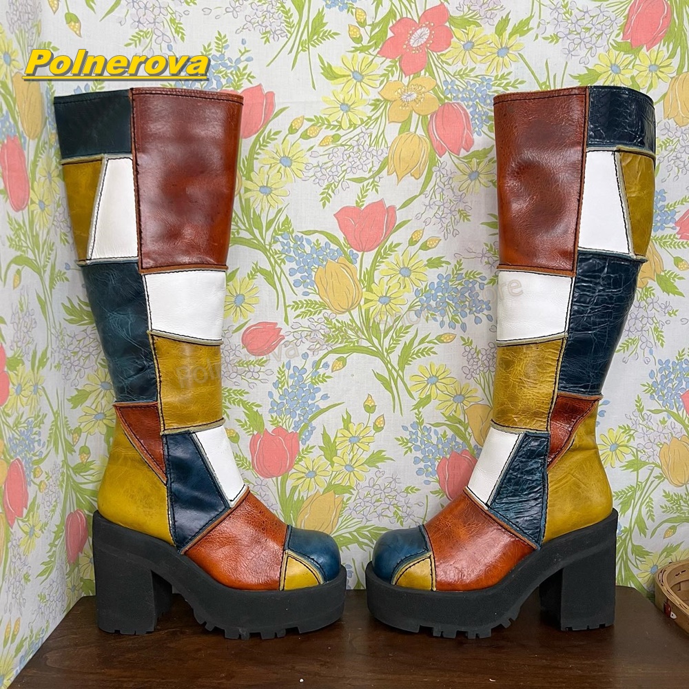 Vintage Style Women Fashion - Botas Altas de Cuero con Parches