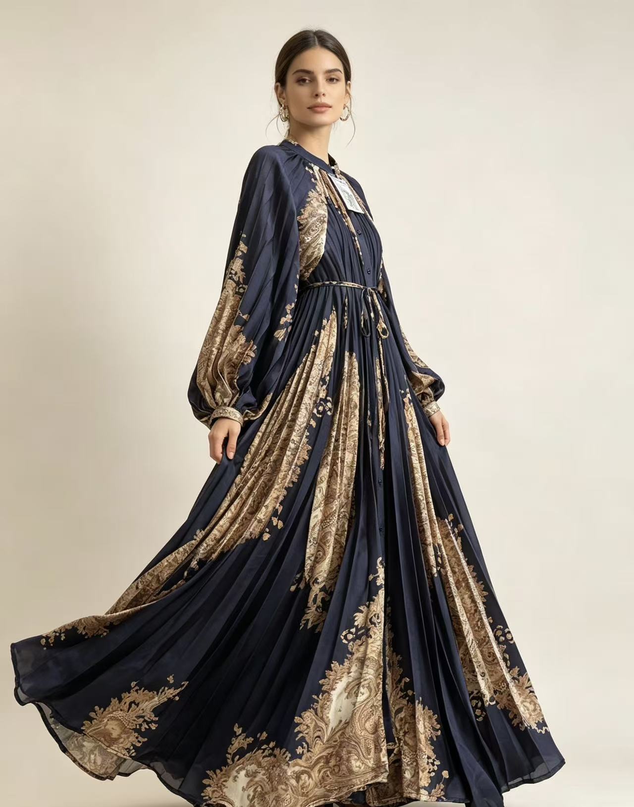 Vintage Slip Dress - Vestido Elegante Estampado con Pliegues y