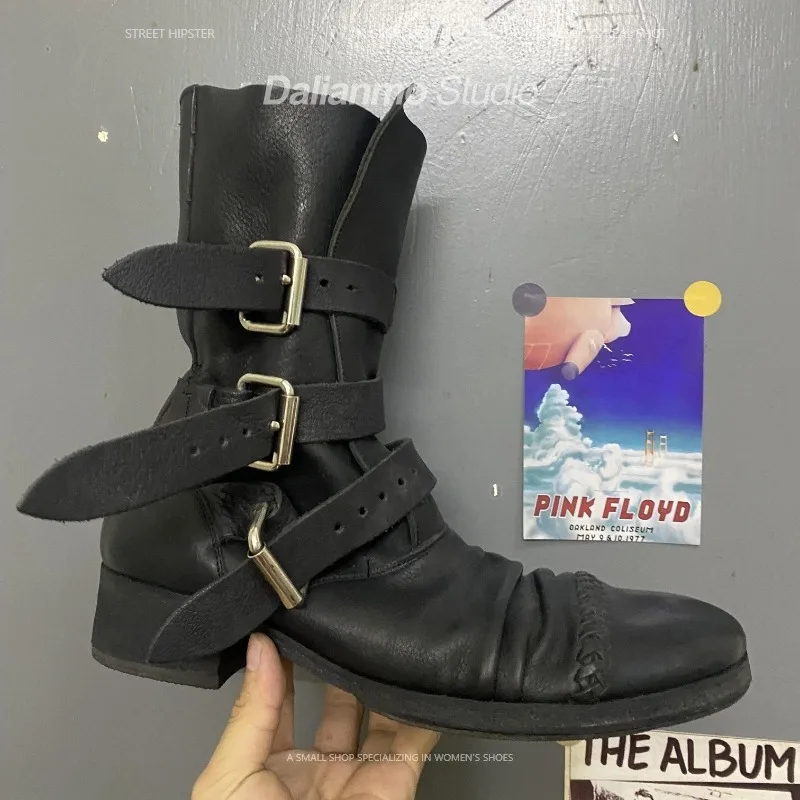 Botas de moto de cuero genuino - Vintage Style Women Fashion reseña y precio