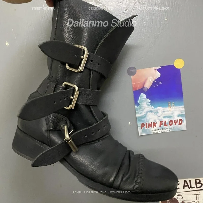 Botas de moto de cuero genuino - Vintage Style Women Fashion reseña y precio