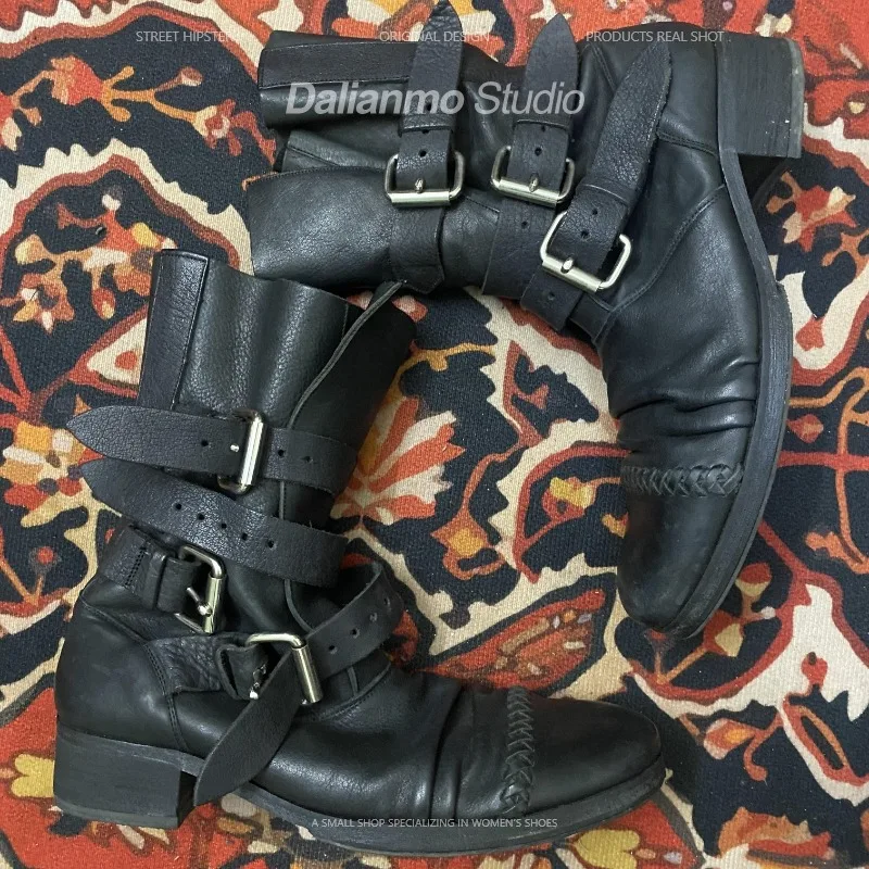 Botas de moto de cuero genuino - Vintage Style Women Fashion reseña y precio