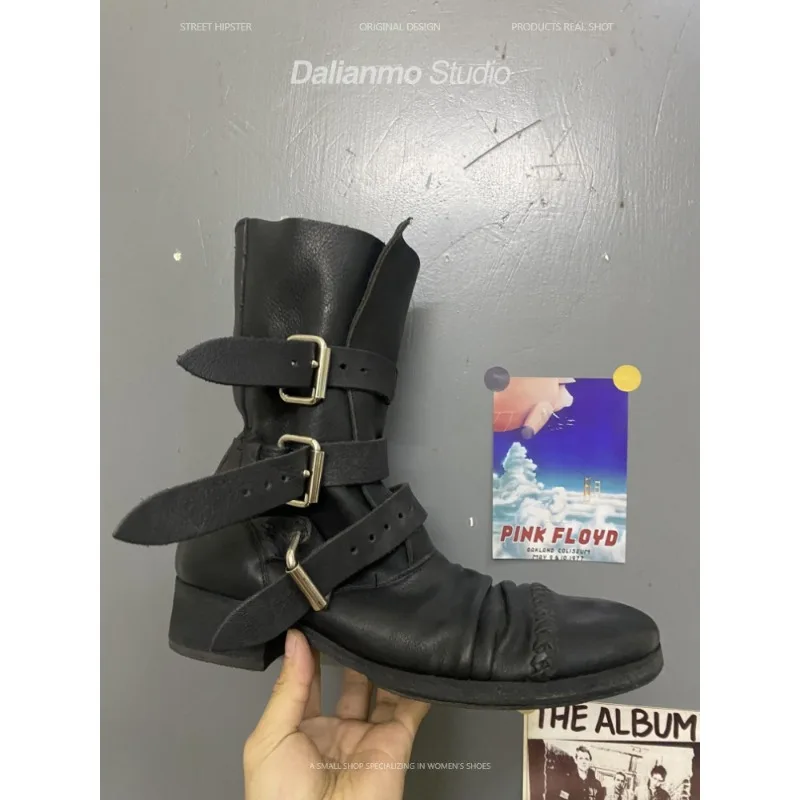 Botas de moto de cuero genuino - Vintage Style Women Fashion reseña y precio