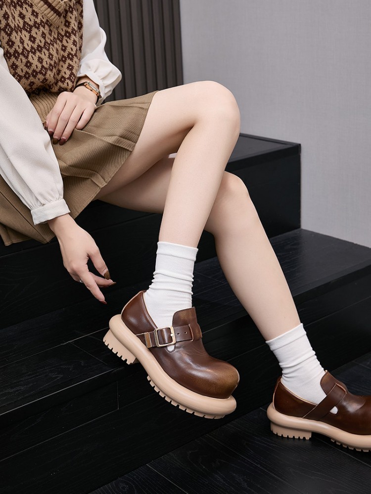Zapatos Derby de cuero genuino - Vintage Style Women Fashion reseña y precio